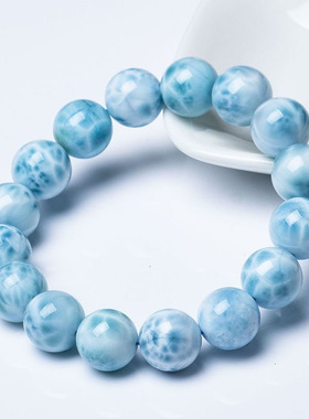 拉利玛宝石优化海纹石手链龟裂纹玉化双色海洋手串男女情侣款
