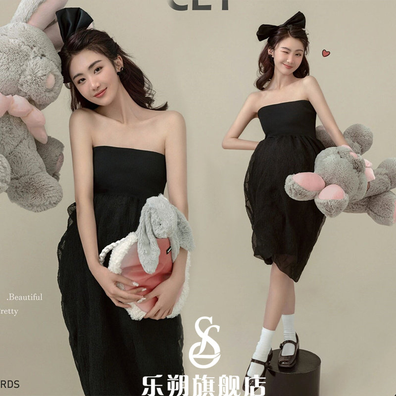孕妇拍照服装新款影楼法式甜美可爱小清J新抹胸裙孕妈咪摄影艺术