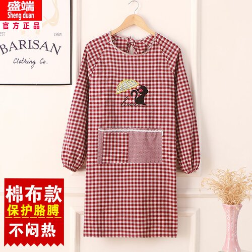 夏天超薄纯棉大人可爱带袖围裙