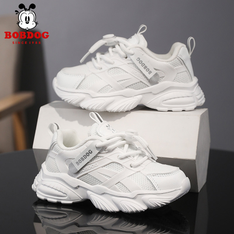 巴布豆白色透气男宝宝女宝宝运动休闲鞋网面轻便防滑中大童春款潮