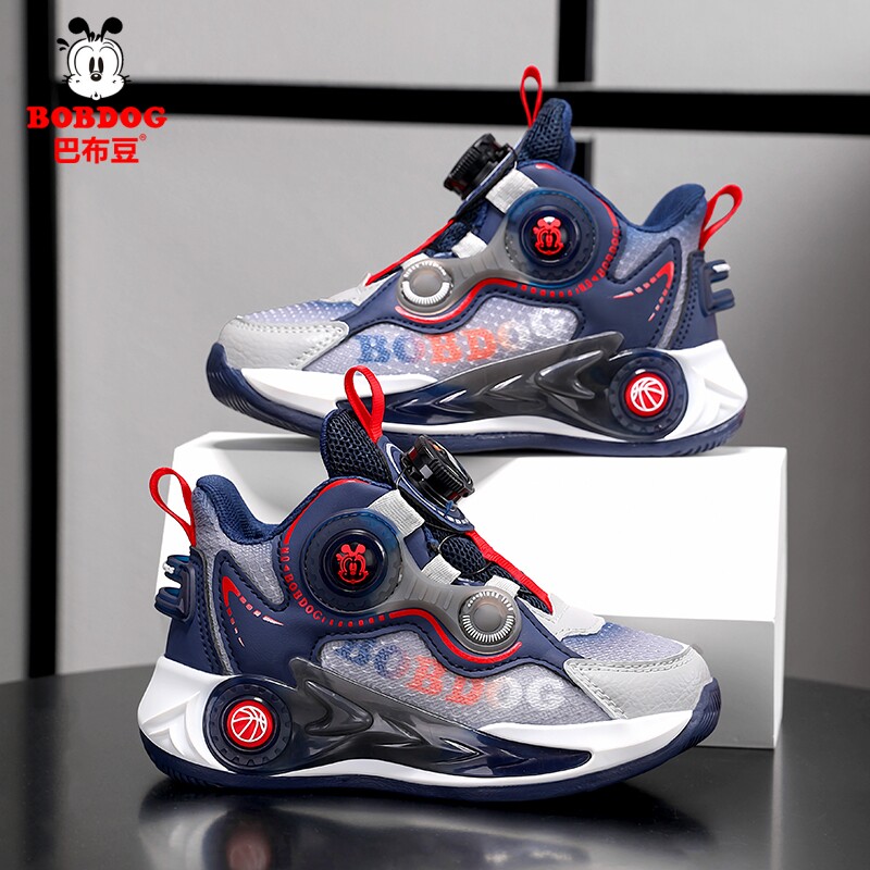 巴布豆男童春款透气旋转扣篮球鞋吸震鞋垫男童女童运动风中大童潮