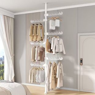 顶天立地晾衣架家用落地卧室内置物架伸缩杆阳台隔断晒挂衣架神器