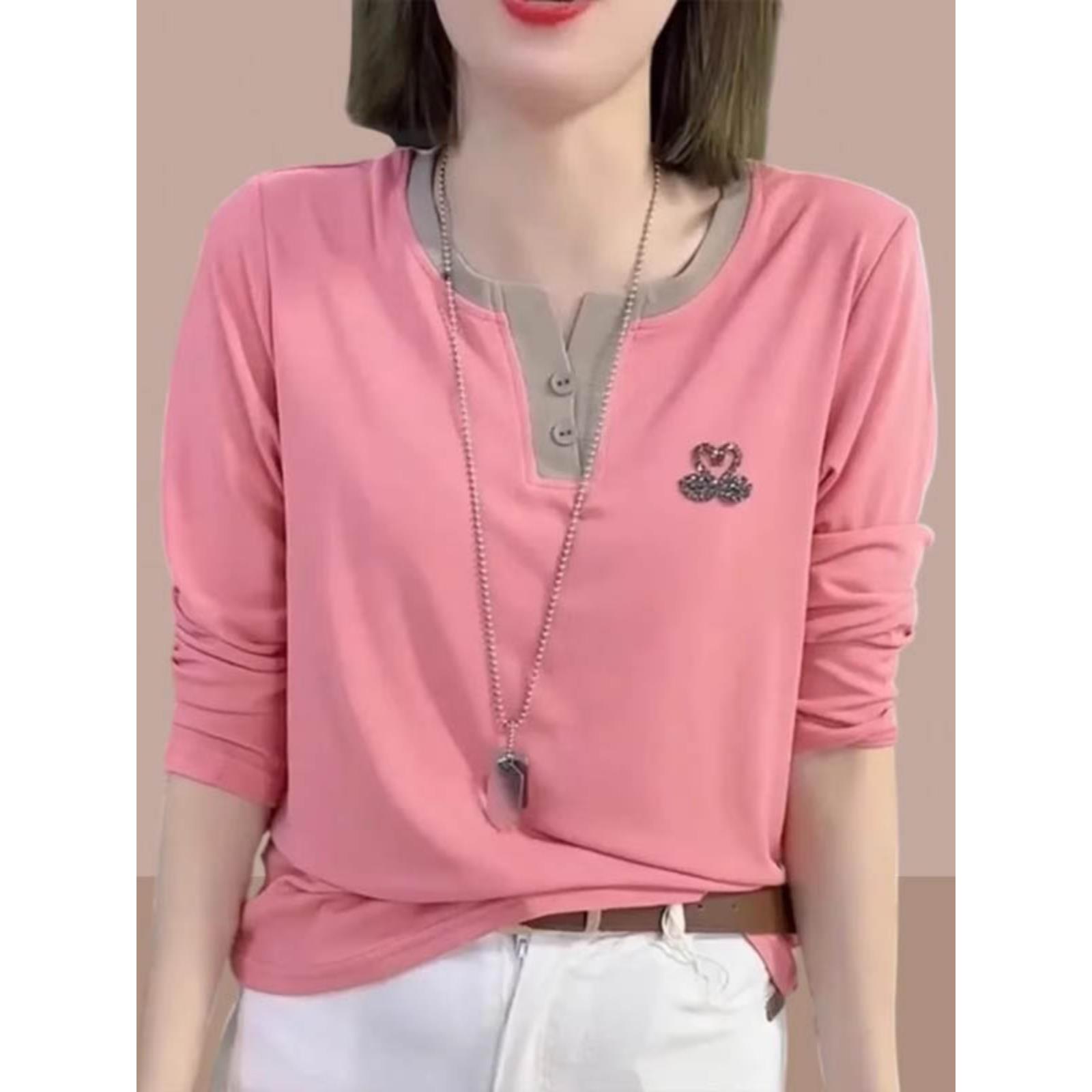 JOYIASS长袖t恤女装秋季2025新款外贸原单妈妈洋气v领小衫内搭贵