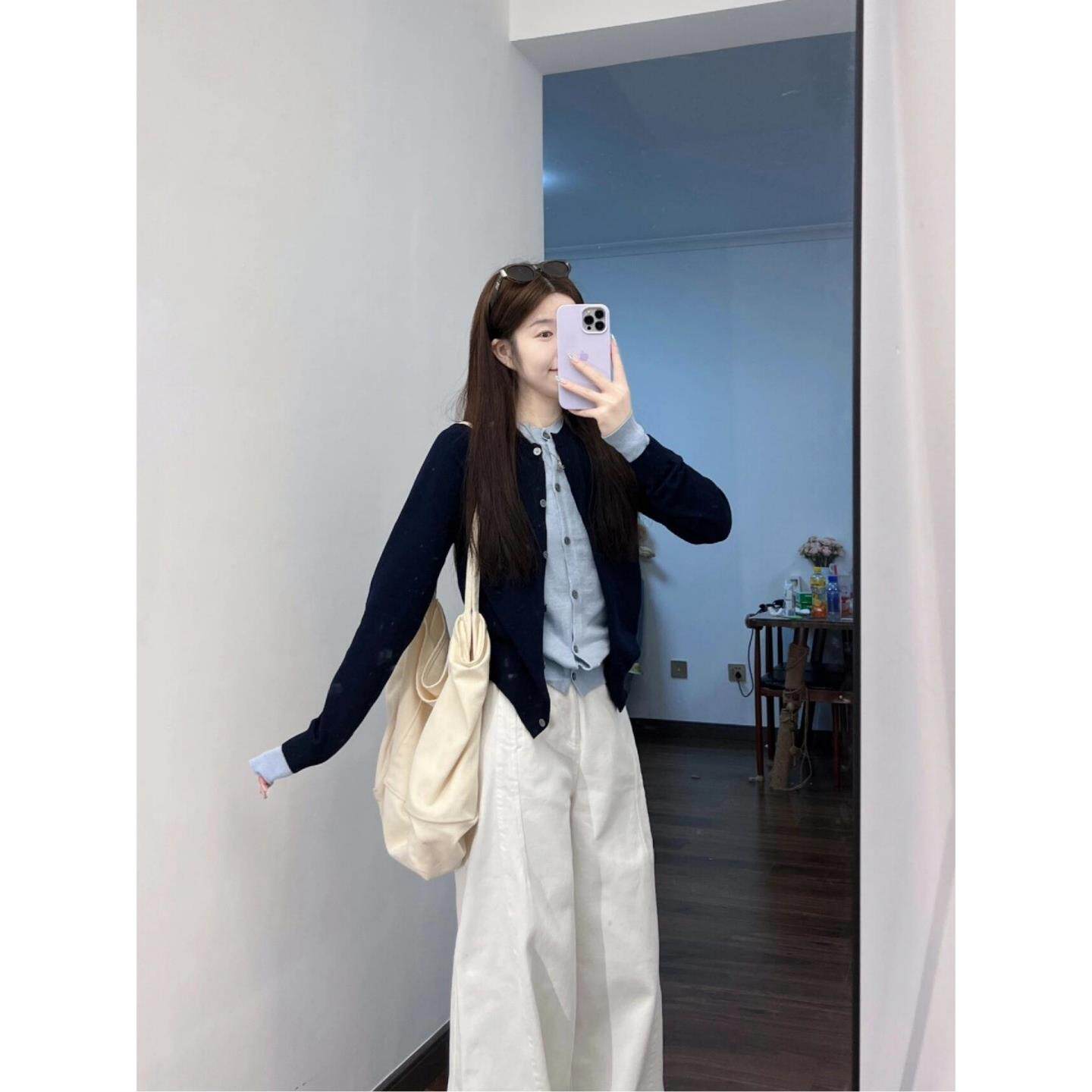 JOYIASS韩系撞色假两件针织开衫女装秋季2025新款外贸原单毛衣外