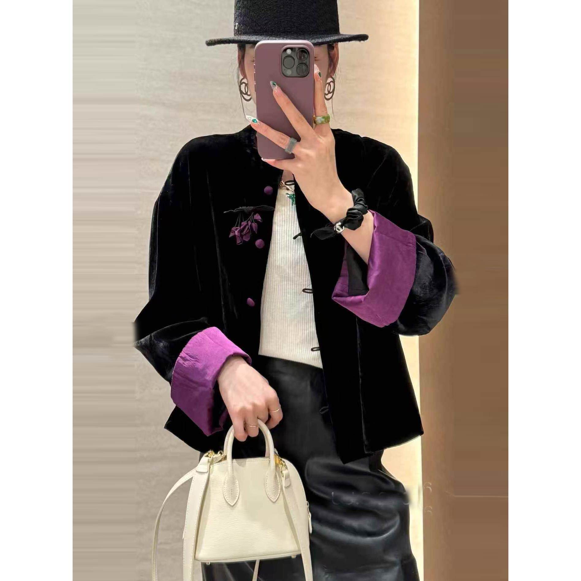 JOYIASS新中式丝绒外套女装秋冬季2025新款外贸原单盘扣宽松休闲