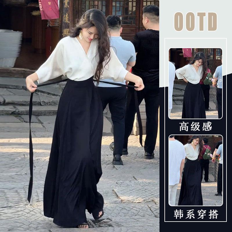 RIERA新中式设计感收腰假两件洋装女2025夏季新款禅意精致黑色长