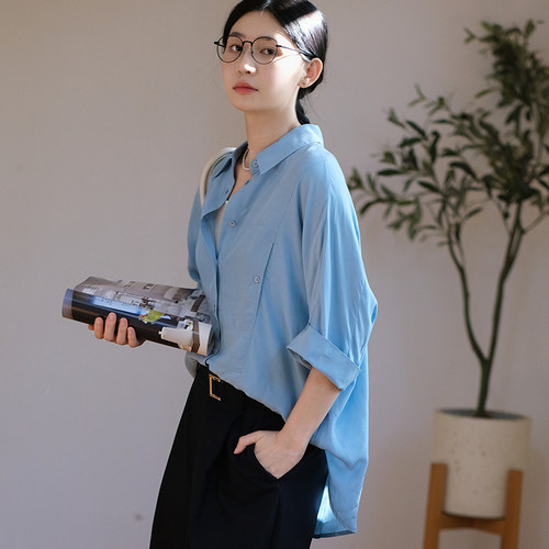 那禾新品薄款水蓝百搭短袖衬衫女NW52CQ0182