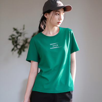 那禾新品纯色圆领字母印花休闲短袖T恤女NW41TY0609