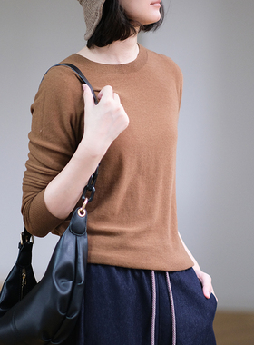 那禾2025春季新品绵羊毛圆领套头毛衣打底衫女ND51TH5027