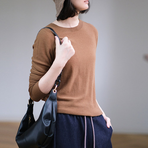 那禾春季新品绵羊毛圆领套头毛衣打底衫女ND51TH5027