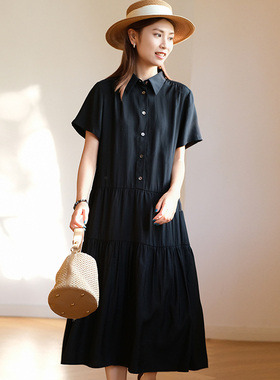 那禾新品翻领短袖桑蚕丝衬衫裙女NW62LS0435