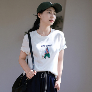 那禾新品棉感重工卡通刺绣圆领短袖T恤女NW52TY5674