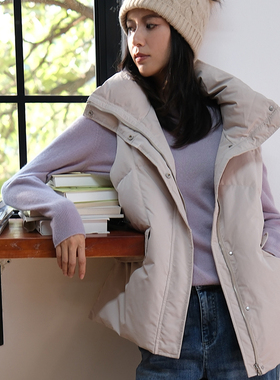 那禾冬季新款白鸭绒防寒羽绒马甲女气质立领外套NW34JR1266