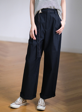 那禾新品宽松显瘦可调节腰带休闲裤女NW53KQ5728