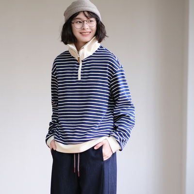 那禾新品针织拉链撞色条纹休闲时尚卫衣女NW53VY0132