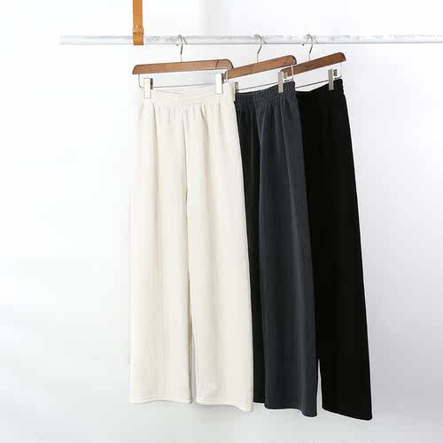 那禾简约休闲中腰麦穗纹休闲裤