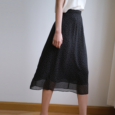 那禾新品松紧高腰波点休闲气质A字裙半身裙女NW52QQ0666
