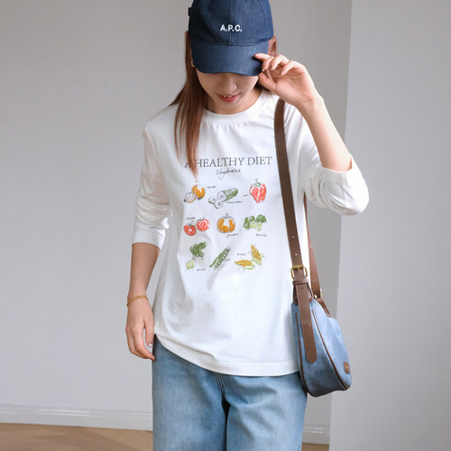那禾新品圆领趣味插图印花长袖T恤女ND61TY0228
