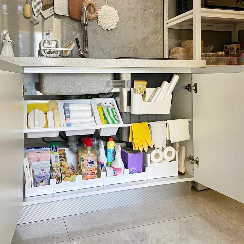 厨房下水槽置物架伸缩杆挂篮橱柜内分层储物筐浴室柜台下收纳神器