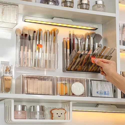 镜柜化妆刷收纳神器壁挂免打孔卫生间浴室笔刷筒柜门后分格置物架
