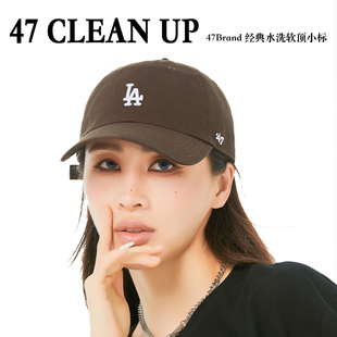 47brand咖啡色la帽子女春夏mlb软顶小标ny鸭舌帽棕色水洗棒球帽男