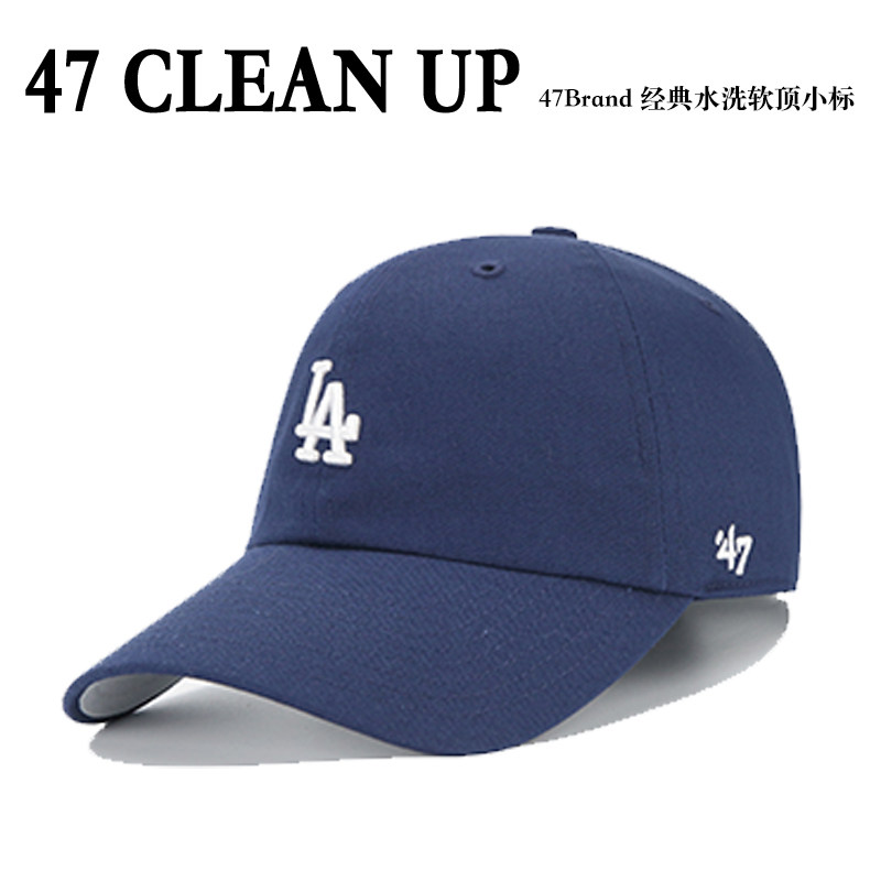 47brand 藏青色la帽子男女可调节春夏mlb鸭舌帽水洗软顶ny棒球帽