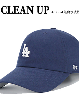 47brand 藏青色la帽子男女可调节春夏mlb鸭舌帽水洗软顶ny棒球帽