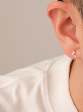 FourPin镶钻排列五角星耳钉小众设计感气质潮流简约999银耳饰男女