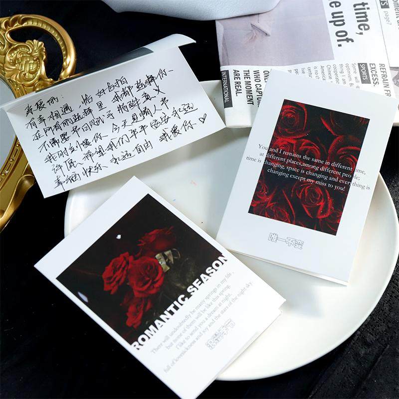 情人节新款玫瑰翻页卡片蛋糕烘焙礼品礼盒装饰空白手写留言小贺卡