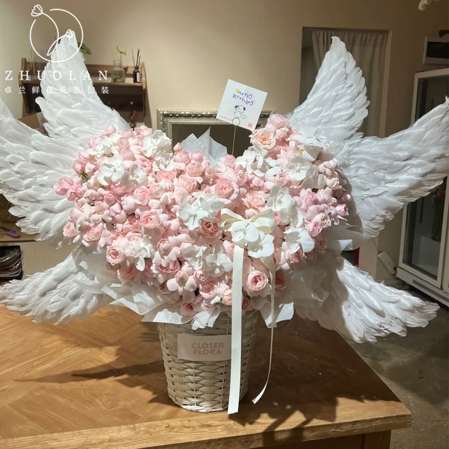 七夕新品 天使之翼花束电动珍珠棉羽毛翅膀花篮花店全套diy材料包图片