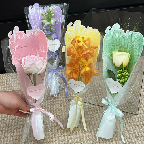 卓兰七夕原创新款LOVE单支袋玫瑰花单枝花opp套袋花店花束包装纸