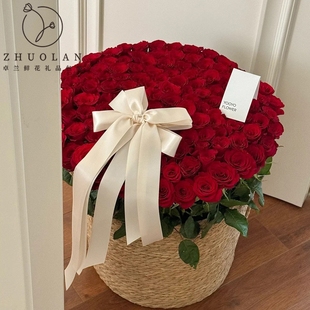 卓兰七夕新品 复古ins风北欧藤编草编手提花篮99朵玫瑰插花diy材料
