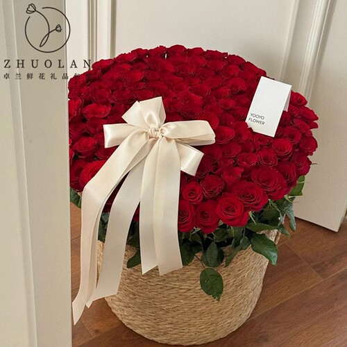 卓兰七夕新品复古ins风北欧藤编草编手提花篮99朵玫瑰插花diy材料