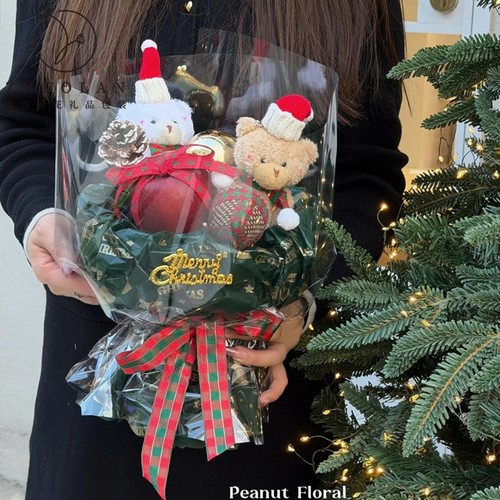 圣诞新款蝉翼膜平安夜苹果花束内衬包装纸防水纸花艺diy材料用品