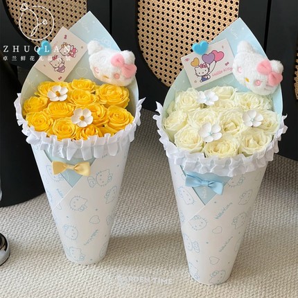 卓兰2025七夕情人节hello kitty鲜花包装纸150克白牛皮花艺包花纸