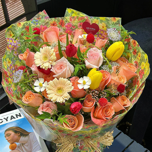 春日系列油菜花雪梨纸加厚38g印花鲜花包装纸内衬打底花束diy材料