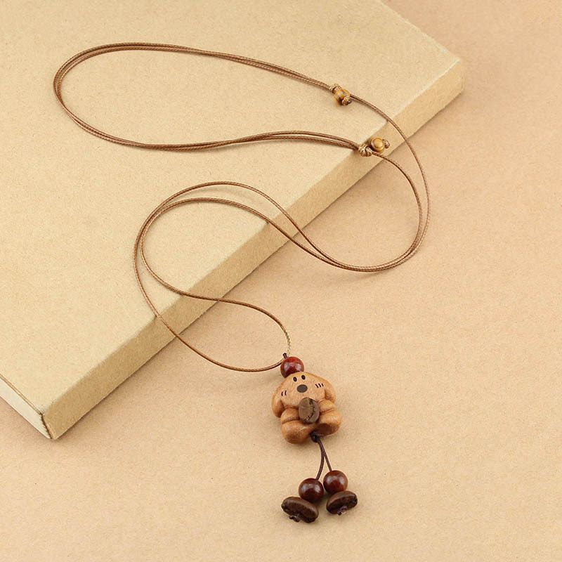 治愈系木质小狗吊坠项链长款简约可爱国风毛衣链长款女闺蜜礼物