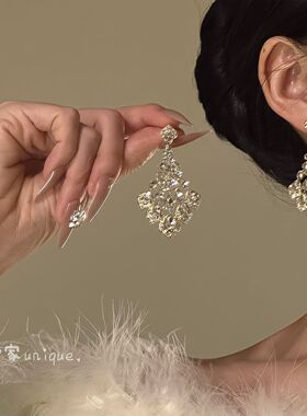 原创【赋洛林】宫廷风锆石流苏耳环精致百搭耳钉耳夹晚礼服耳饰