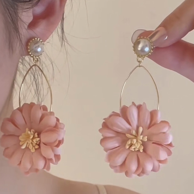 方圆脸天菜超仙粉色花朵耳钉甜美度假风耳环显脸瘦小众高级感耳饰