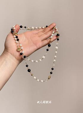 叠戴美!复古珍珠串珠山茶花项链女双层叠戴百搭小众设计感锁骨链