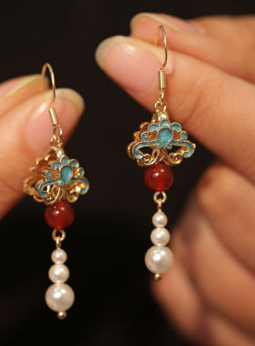 独特长款古风耳环2024新款烧蓝蝴蝶耳坠国风耳环旗袍汉服配饰