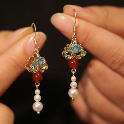 独特长款古风耳环2024新款烧蓝蝴蝶耳坠国风耳环旗袍汉服配饰