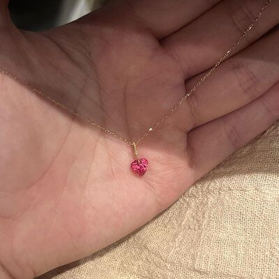 简约红色爱心锆石吊坠项链配饰女小众设计颈链气质通勤百搭锁骨链