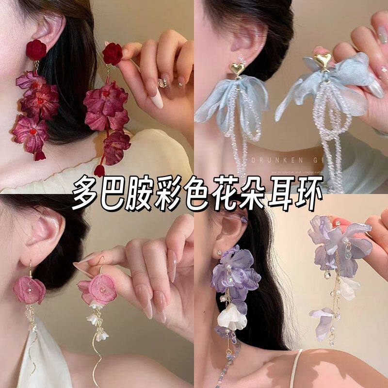 氛围感红色玫瑰长款耳钉图片
