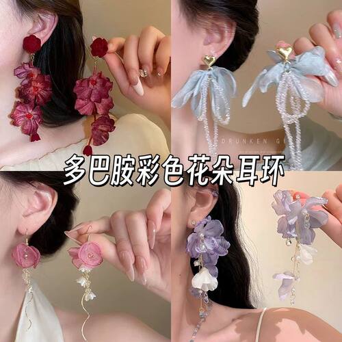 氛围感红色玫瑰长款耳钉