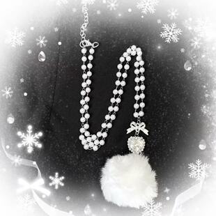 原创自制清楚系古早毛球蝴蝶结少女项链百搭甜美毛绒毛衣链配饰