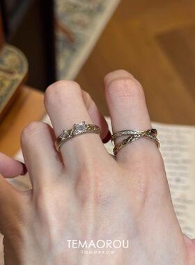 复古咖啡金色十字架镂空戒指女高级感食指戒时尚百搭小众设计指环