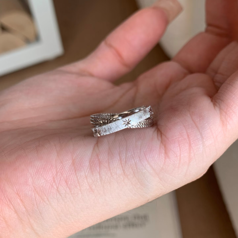 超闪!水星记小双环戒指女洗澡不掉色食指戒vintager中古小众指环