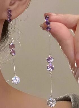 森系紫色锆石流苏耳钉2025新款时尚百搭轻奢耳饰女