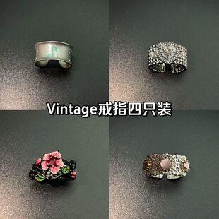 Vintage古着 Music and Redemption戒指银色宽面音乐符号戒指